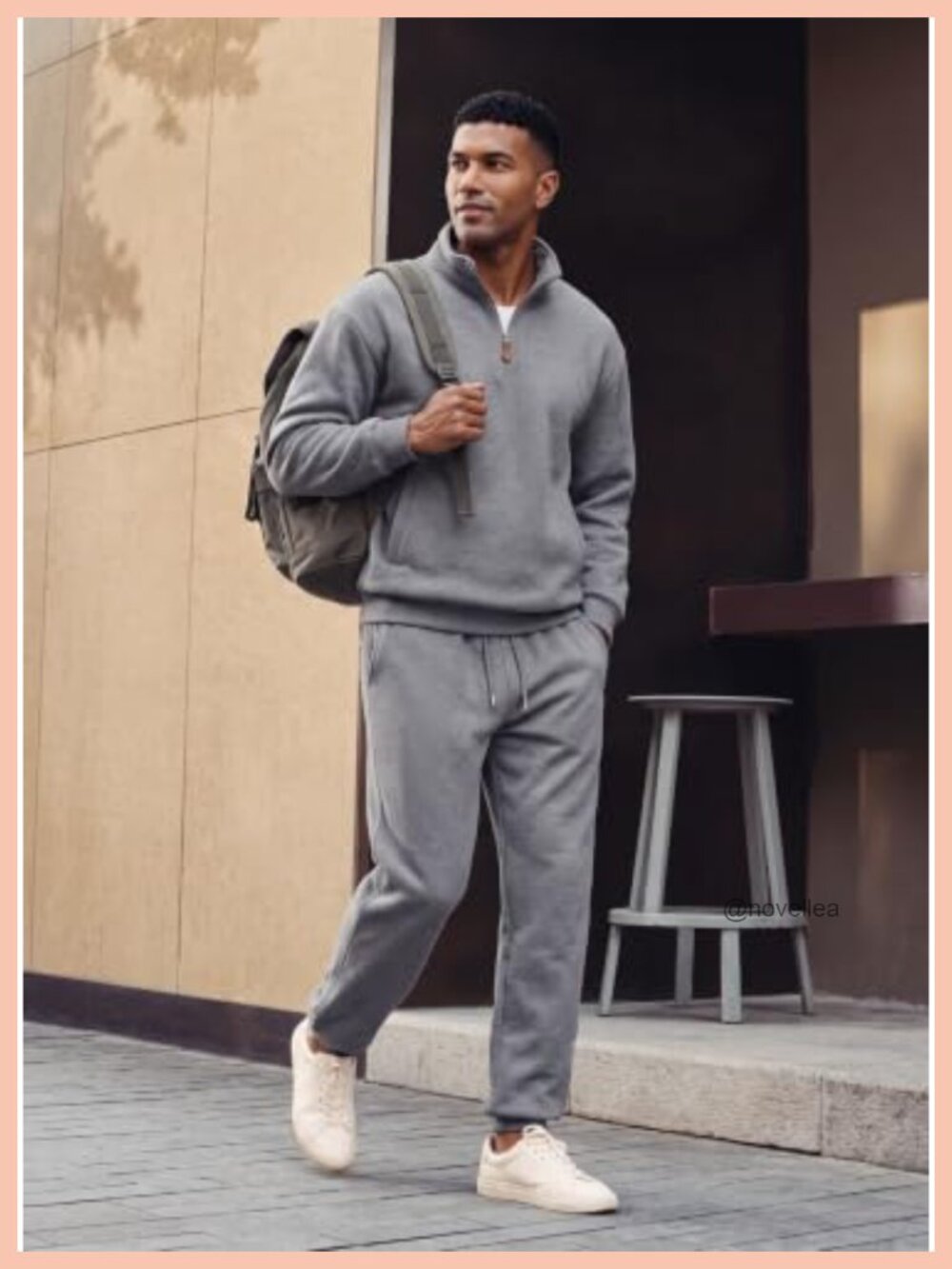 Men's 2-Piece Sweatsuit Set 1/4 Zip Pullover Tracksuit Cotton Polyester - Picture 4 of 6